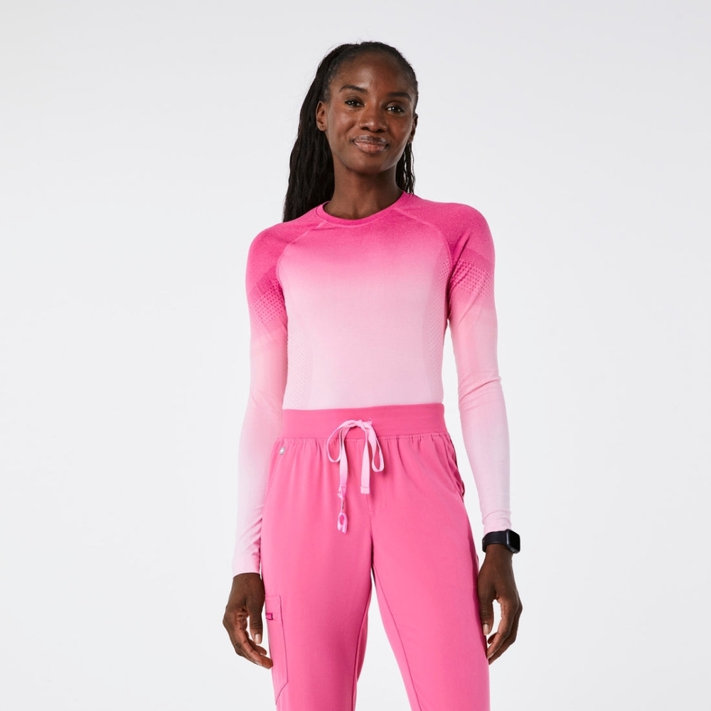 FIGS Salta Seamless Long sleeve Scrub Top F'ing Pink Ombre